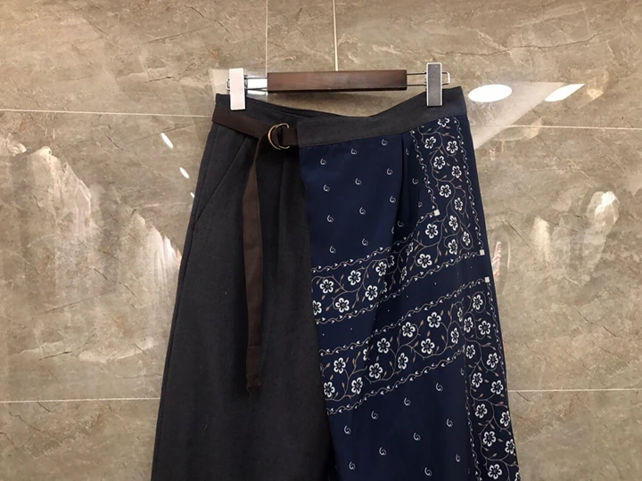 autumn and winter new female irregular spell printing stitching decoration wild long casual pants 1013