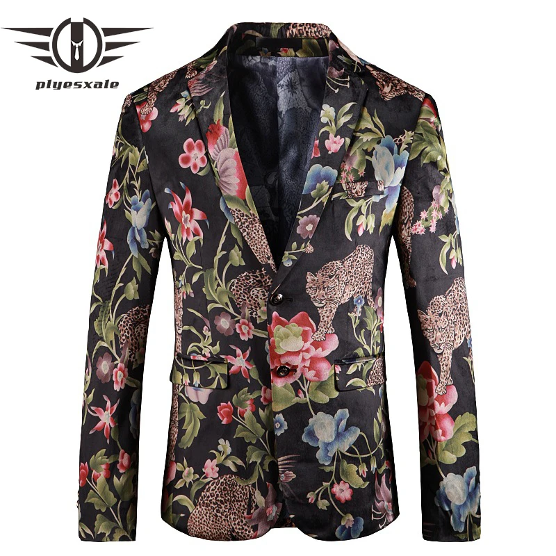 Plyesxale Мужской Блейзер, повседневная брендовая одежда, 4-5xl, Роскошный Блейзер с цветочным принтом, пиджак, БЛЕЙЗЕР С Рисунком Тигра для мужчин Q113
