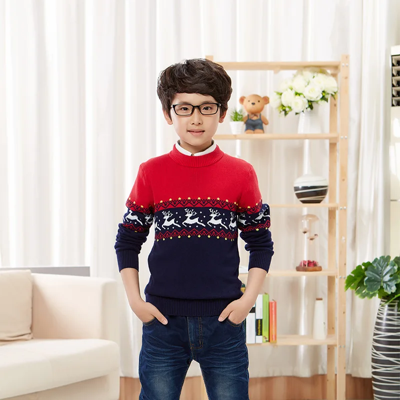Winter Boys Sweaters Long Sleeve Sweater For Kids Thicken Sweater With Deer Knit Girls Cardigan Children Pullover 3-12T