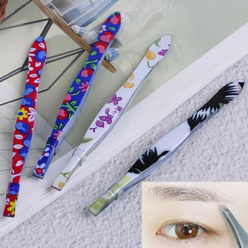 

1Pcs printing Eyebrow Tweezer Hair Slanted Puller Stainless Steel Eyebrow Trimmer Clips Makeup Tool