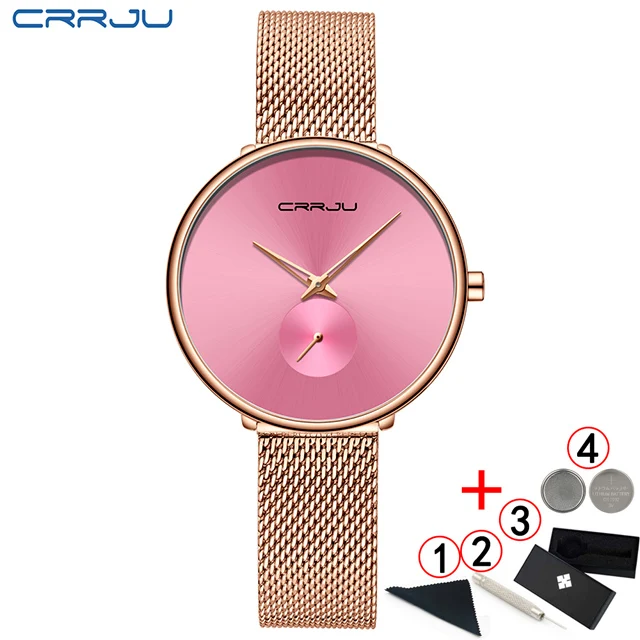 Crrju золотые часы для женщин Брендовые Часы Дамские стальные женские часы с браслетом женские часы Relogio Feminino Montre Femme - Цвет: rosegold pink box