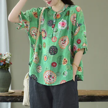 

Womens Linen Shirt Blouse Big Loose Graphic Patterns Print Retro Vintage Fashion Casual for Spring Summer AZ22531628