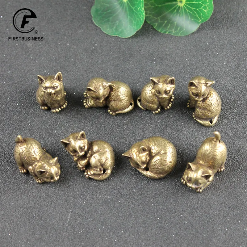 8 Style Classical Solid Decoration Small Animal Ornaments Copper Cute Cat Tea Pets Home Desktop Decors Accessories Keychains