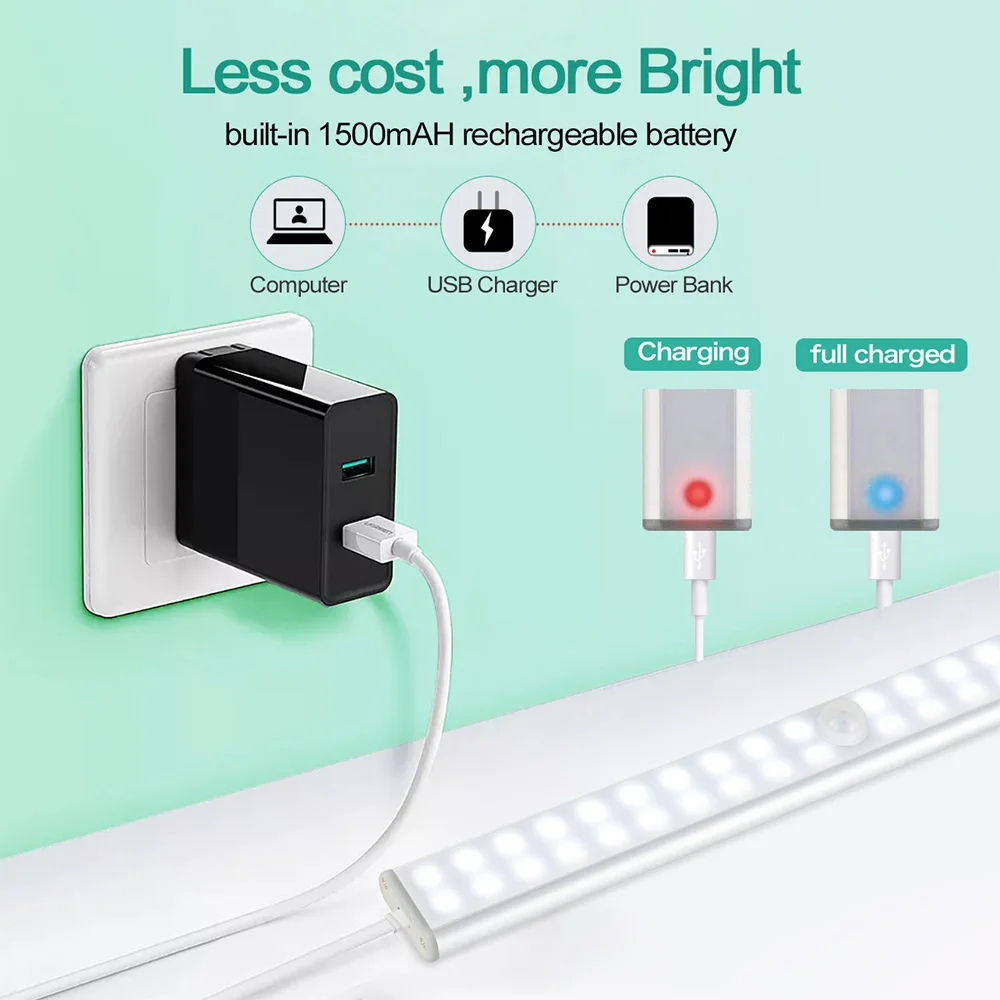 LED Under Cabinet Light Closets PIR Motion Sensor Lamp 24 40 60 LED Wireless USB Rechargeable Kitch - 4000413667852