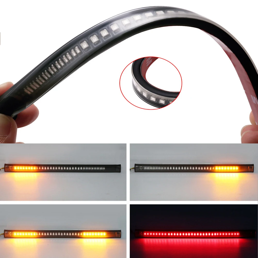 Motocicleta LED Light Bar, Strip Tail Turn Signal, DRL Âmbar, White Moto Flasher, Anel Garfo Lâmpada, Piscando Blinker, 48 LEDs, 12V