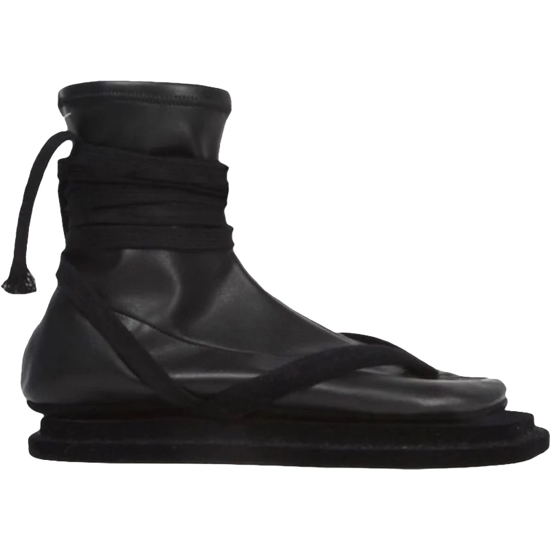 

Black Detachable Elastic Sock Boots Flip Flop Split Toe Flat Shoes Ankle Strappy Gladiator Ankle Boots Winter Shoes Women