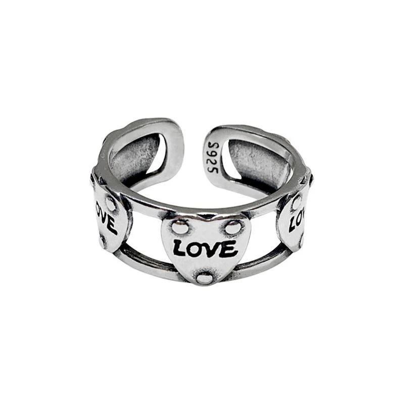 LouLeur 925 пробы серебряные кольца с сердечком, винтажные японские корейские креативные кольца для женщин 925, простые праздничные ювелирные изделия - Цвет камня: Серебристый