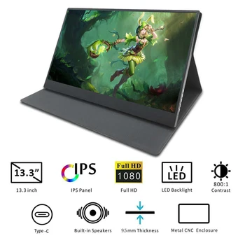 

Johnwill 13.3'' 1920*1080 IPS HD&Slim Portable Gaming Monitor PC LED for PS4 Leather Stand 2 Mini HDMI Port Computer display