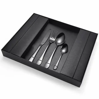 

Black Tableware Cutlery Set Stainless Steel Golden Cutlery 24 Pieces Dinner Set Forks Knives Spoons White Box Eco Friendly