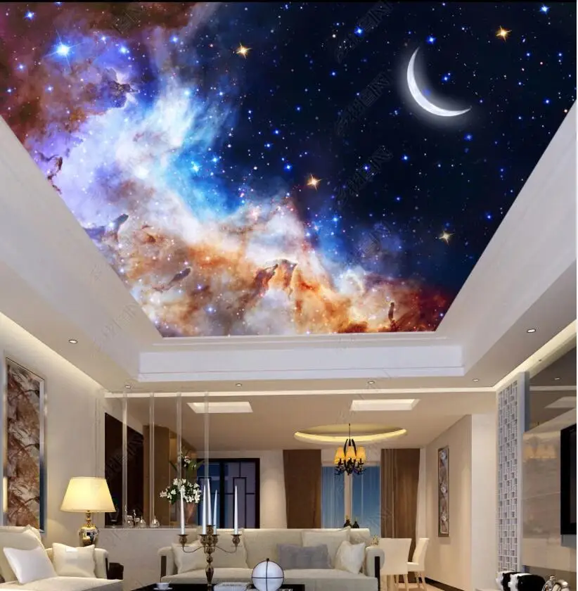 

custom photo 3d ceiling murals wallpaper Fantasy gorgeous starry sky moon living room 3d wall murals wallpaper for walls 3 d