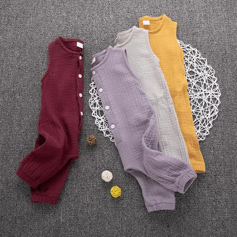 Toddler Boys&Girls Rompers Ruffles Solid Vest linen romper Jumpsuit unisex baby clothes ribbed baby clothes ropa recien nacido