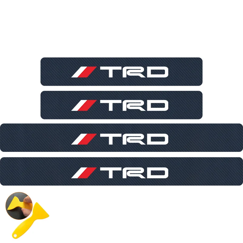Blue and white TRD Автомобильный Стайлинг 4 шт. логотип TRD карбоновое волокно автомобильный протектор порога Наклейка для Toyota CROWN Reiz Corolla Camry Vios аксессуары - Название цвета: Blue and white TRD