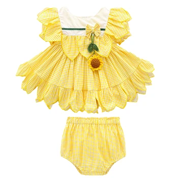 

2020 Baby Girl Dress Toddler Summer Yellow Flower Dresses Infant Sweet Cotton Frocks First 2nd Birthday Outfits