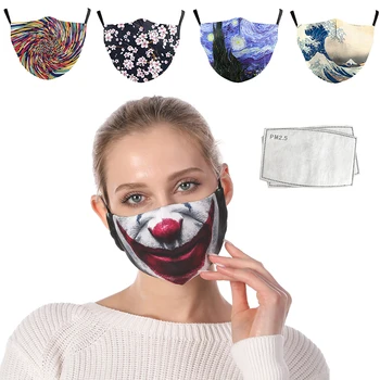 

Fashion PM2.5 Filter Anti Dust Funny Pattem Print Face Mask Breathing Cotton Print Mouth Maska Unisex Reusable Washable Masks