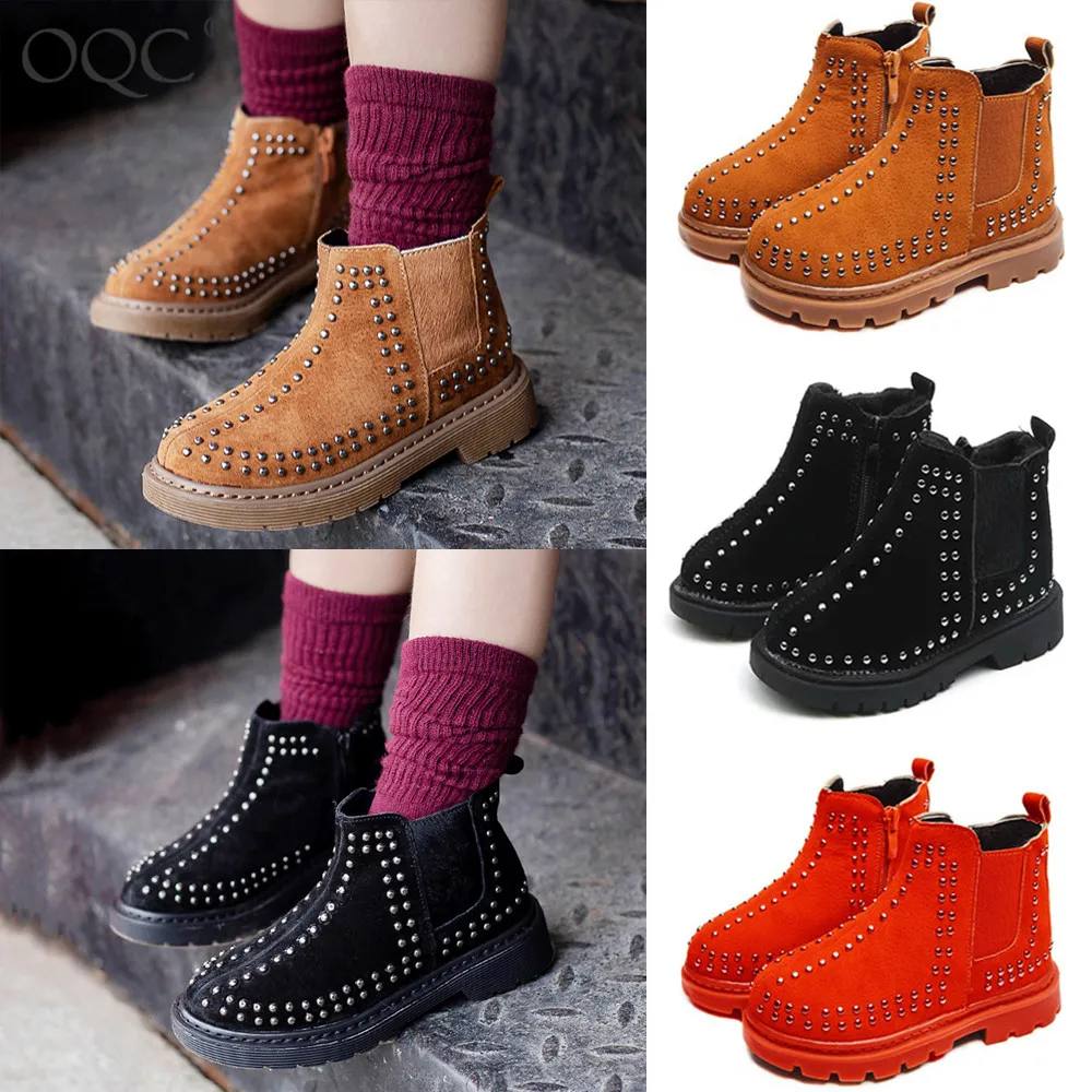 

Kids Chelsea Boot Kids Winter Warm Boots Ankle Boots Kids Rivet Shoes Children Casual Zipper Artificial Leather Martin boot D30