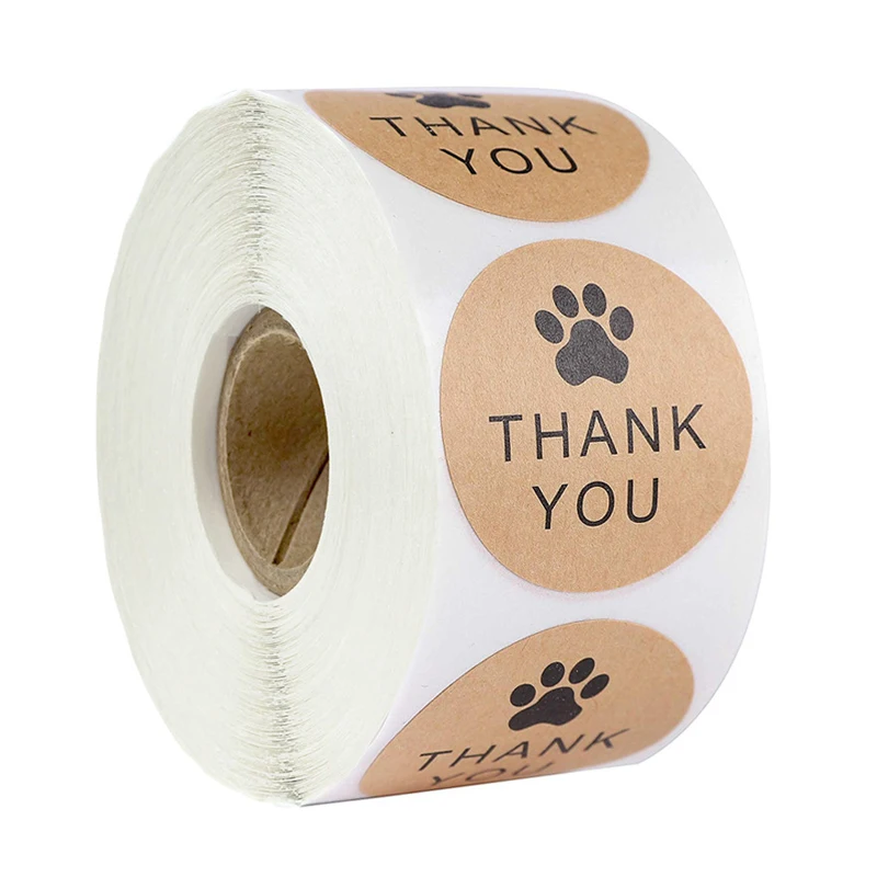1Inch Naturale Carta Kraft Grazie Adesivi Di Tenuta Labes Dog Paw Print Regalo Di Imballaggio Di Cancelleria Sticker 100-500Pcs