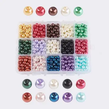 

1 Box 15 Color Glass Pearl Beads Dyed Round Beads DIY Decor Crafts 4/6/8/10mm