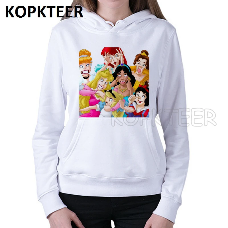 Женские толстовки, кофты, Kawaii, принцесса, принт, пуловер, худи, теплая уличная одежда, зимняя одежда размера плюс, модная с капюшоном
