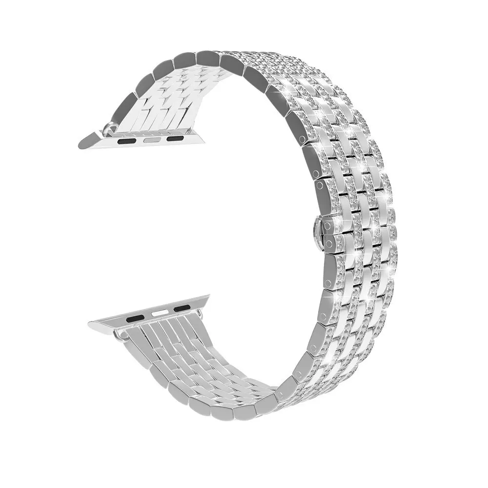silver Женский бриллиантовый ремешок для Apple Watch 38 мм 42 мм 40 мм 44 мм серия 5 4 роскошный ремешок из нержавеющей стали для iWatch 3 2 1 браслет - Цвет ремешка: silver