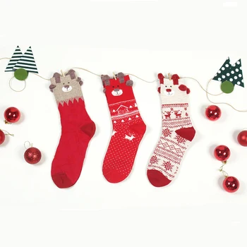 

3 Pairs/lot Red Christmas Socks Winter Cute Deer Women Cartoon Print Crew Hosiery Cotton Casual Warm Comfort Long Socks Gifts