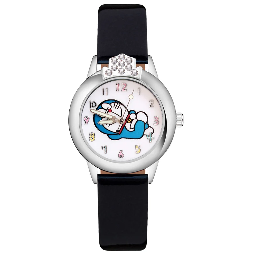 Мультфильм Doraemon Кристалл Стиль Детские часы Дети студентка девушки кварцевые Кожаный ремешок наручные часы JK73