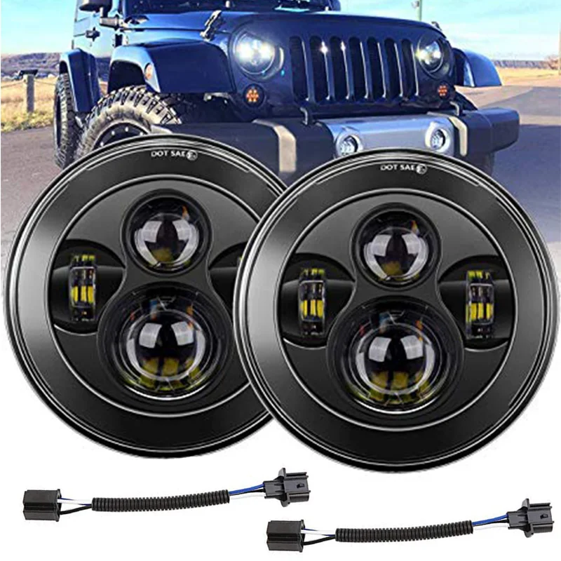 Dot утвержден 7 дюймов светодиодный фары круглый Высокий Низкий Луч для Jeep Wrangler JK JKU