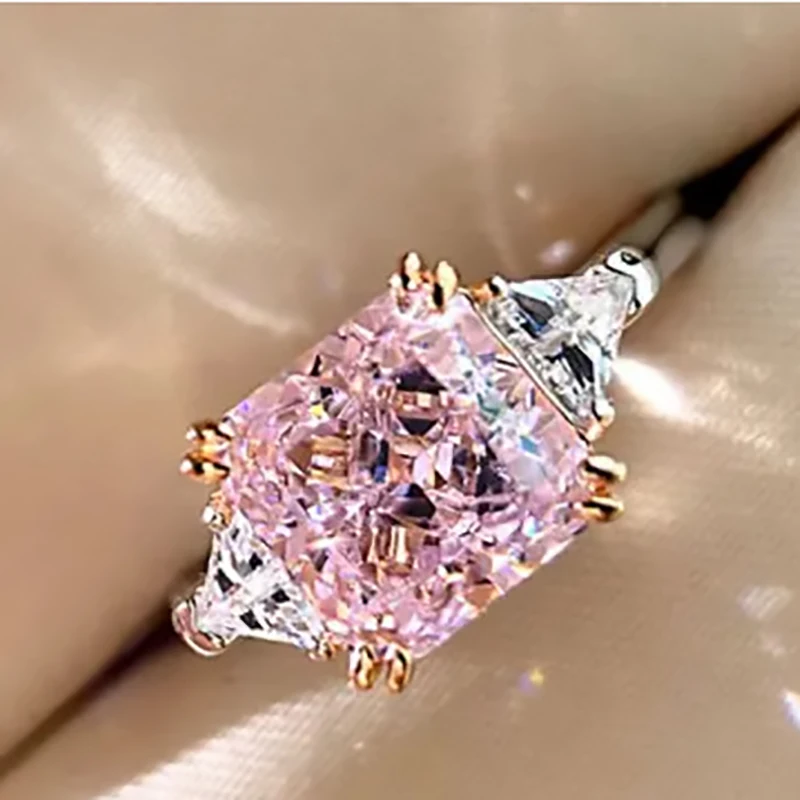 

Inspired design silver inlaid yellow powder double crystal square diamond ring luxury ladies engagement anniversary jewelry