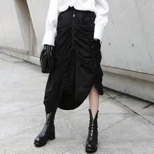 LANMREM юбка Женская Весенняя новая темная Регулировка ветра Пряжка неровная одноцветная плиссированная юбка 19B-a338