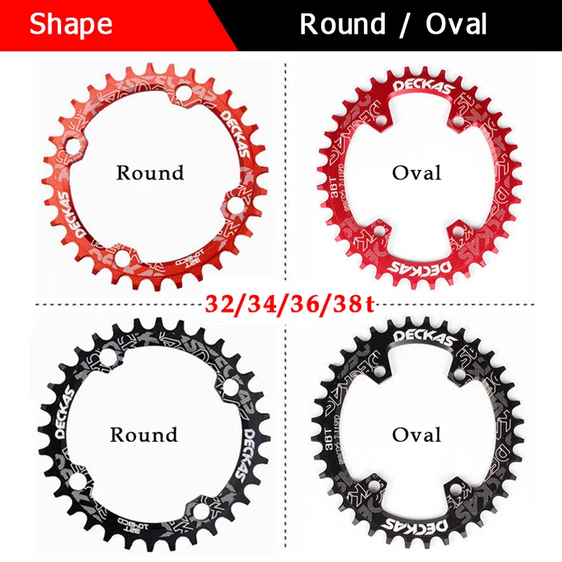 DECKAS Narrow Wide Chainring MTB 104BCD Round Oval Bicycle Chain Ring 32T 34T 36T 38T Road Mountain Bike Single Crankset BCD 104