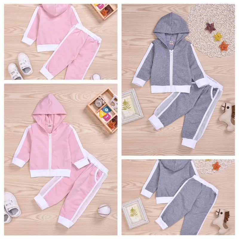 6M-5T New Spring Baby Girls Cothes Patchwork Color Print Hoodie Sweatshirt Tops+Pants Casual Children Set