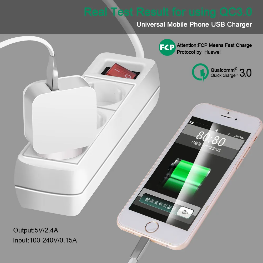

Quick Charge QC3.0 Charger Fashion white black stable output single USB quick charge travel charger - enhanced version