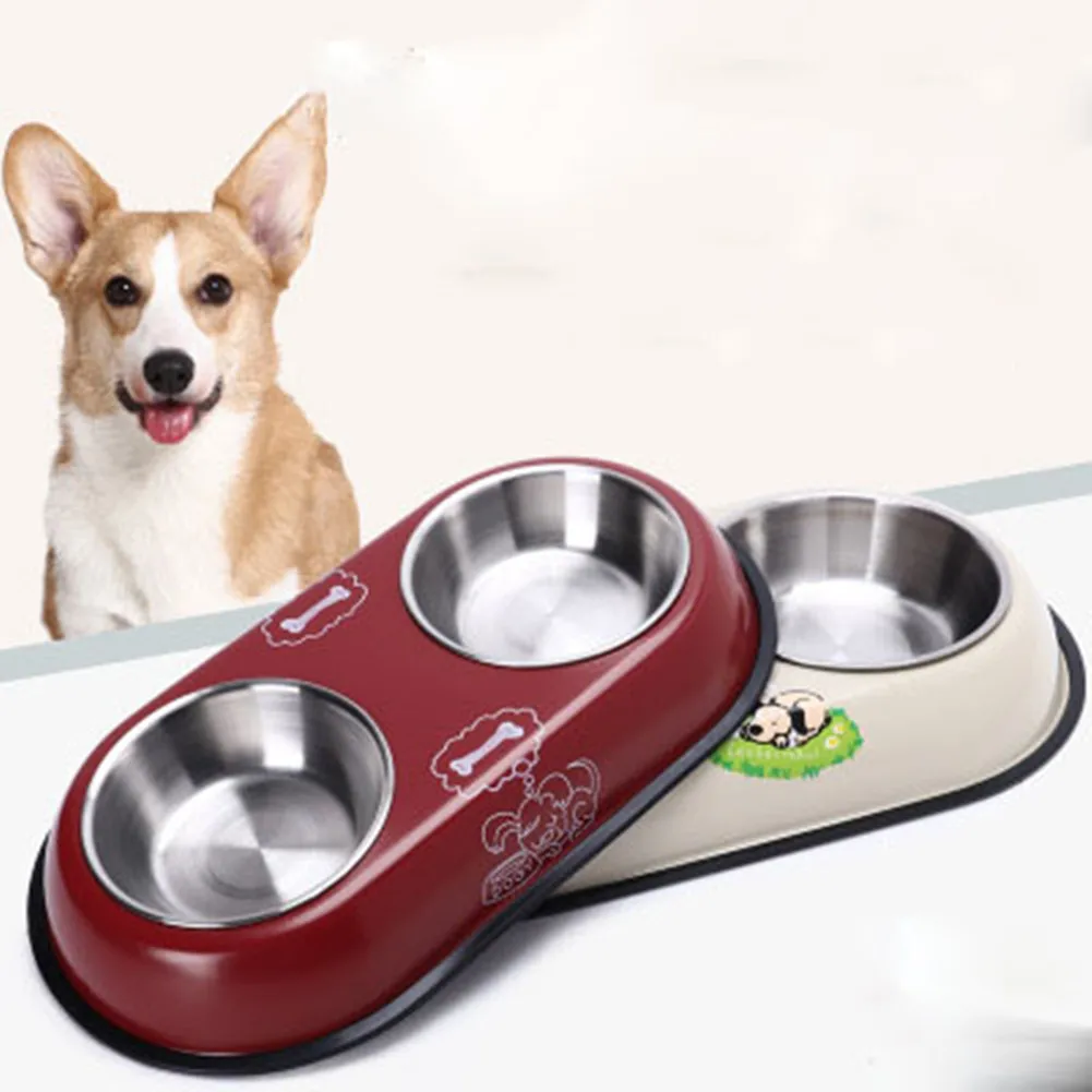 

Dog Double Bowl Pet Feeding Station Stainless Steel Water Food Bowls Pets Drinking Dish Feeder Dogs Bowl Feeding Dishes Dog Bowl