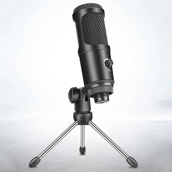 

Condenser Microphone Set Lossless Tabletop Studio Recording Tripod Stand Interview For PC KTV USB Charging Broadcast Conference