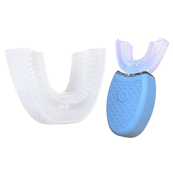 

360 U Shape Replacement Brush Toothbrush Replacement Silicone Head & Blue Light Whiten Teeth Silicone Brush Head Blue