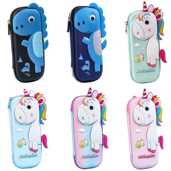 

Cute Korea Cartoon Pencil Case Bag Double Large Capacity Pencil Box Kawaii Unicorn Dinosaur Zipper Pen Box