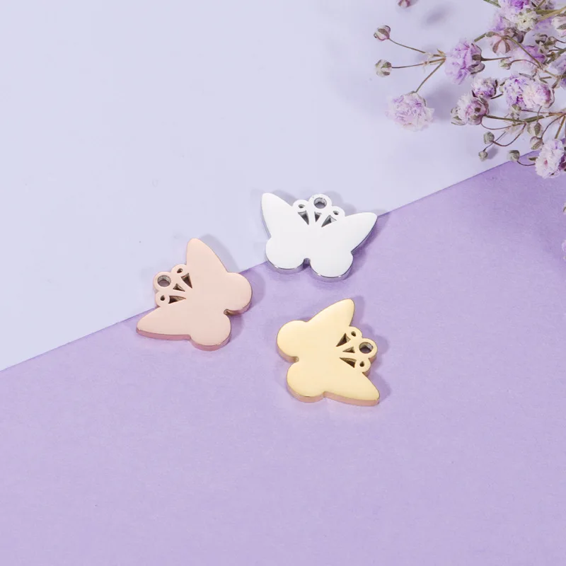 

50pcs 12*15mm Mirror polished stainless steel cute and beautiful creative jewelry DIY necklace butterfly shape pendant hanging