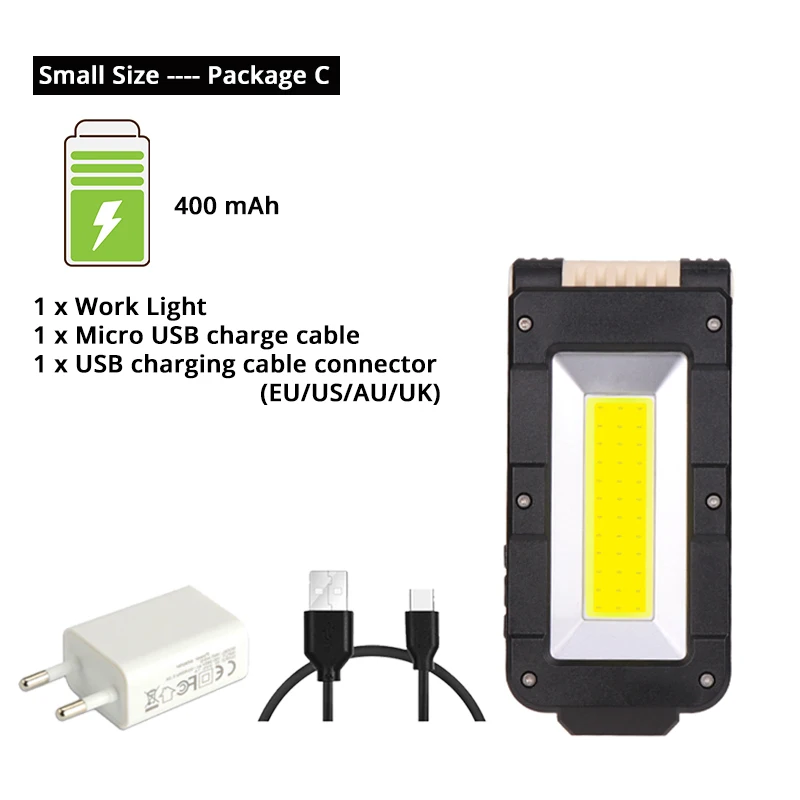 Многофункциональный COB рабочий светильник USB Перезаряжаемый светодиодный светильник-вспышка Регулируемый на 180 градусов портативный нижний магнит дизайнерский походный светильник - Испускаемый цвет: Small size-Package C