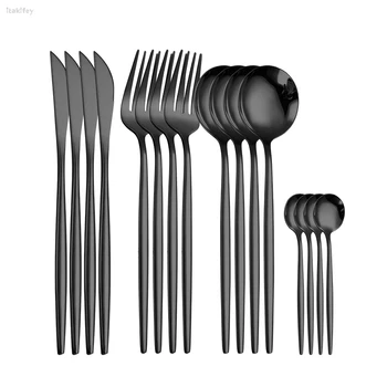

18/10 Stainless Steel Cutlery Set 24Pcs/set Dinner Black Dinnerware Set Knife Fork Tea Spoon Kitchen Tableware Silverware Sets