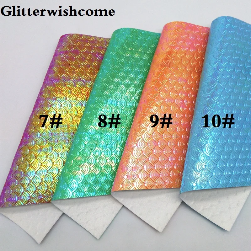Glitterwishcome 21X29 см A4 размер винил для бантов тиснение Русалка рыбья зернистая кожа Fabirc искусственная кожа листы для бантов, GM083A