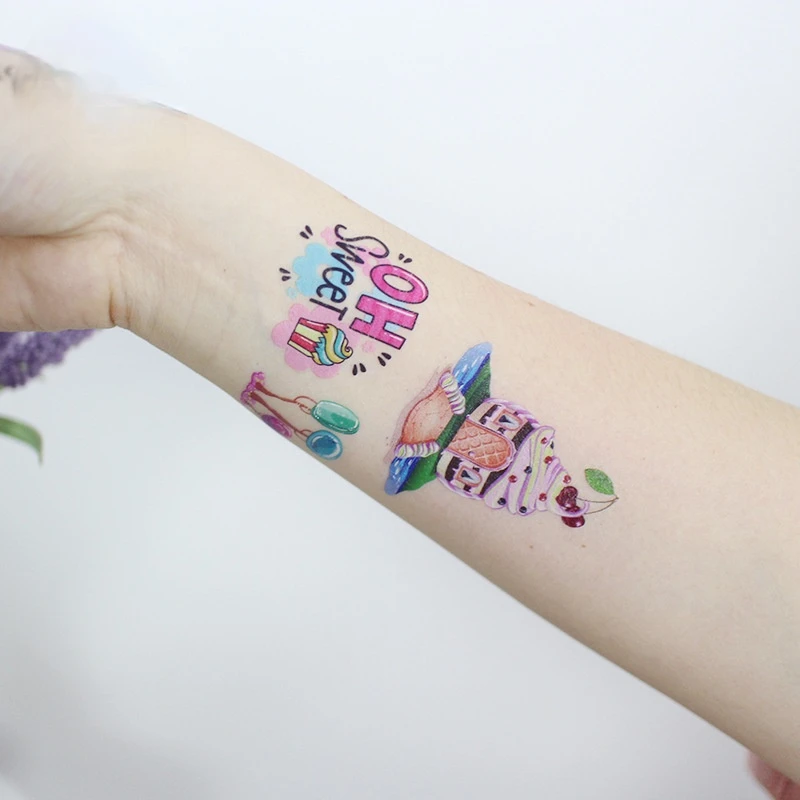 8PCS New Children Summer Dessert Birthday Tattoo Sticker Ice Cream Cake Waterproof and Sweatproof Temporary Tattoo Sticker
