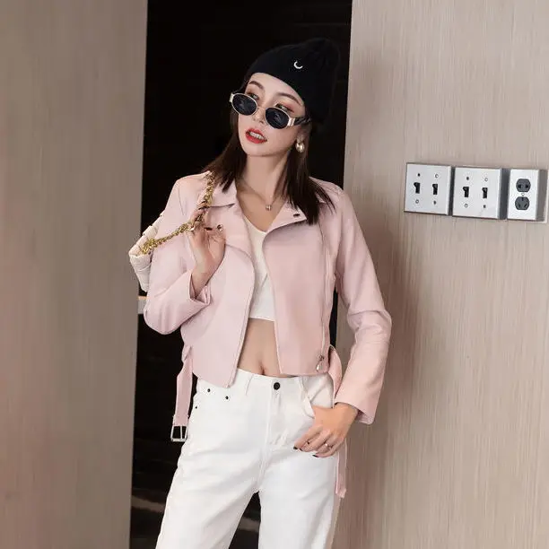 

2020 Autumn New Style Slim Style in Korean Version Motorcycle Wear PU Leather Jacket Leather Jacket Women 's Short Style