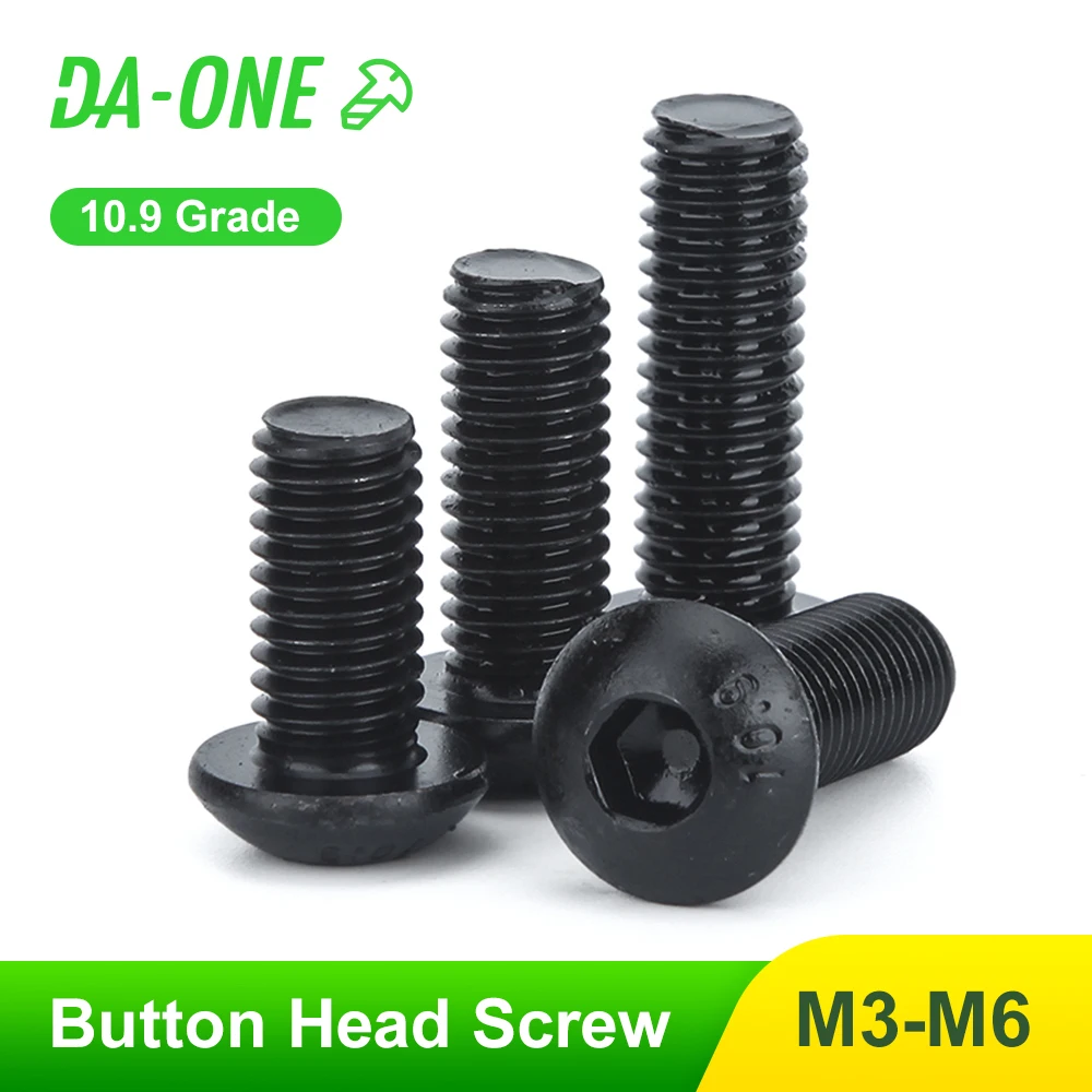 DA-ONE 10-50 pces grade10.9 parafuso de cabeça de botão m2 m2.5 m3 m4 m5 m6 hex soquete sextavado parafuso allen alta qualidade