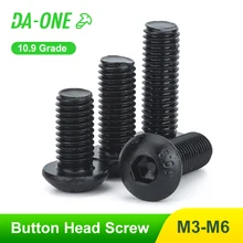 DA-ONE 10-50 pces grade10.9 parafuso de cabeça de botão m2 m2.5 m3 m4 m5 m6 hex soquete sextavado parafuso allen alta qualidade