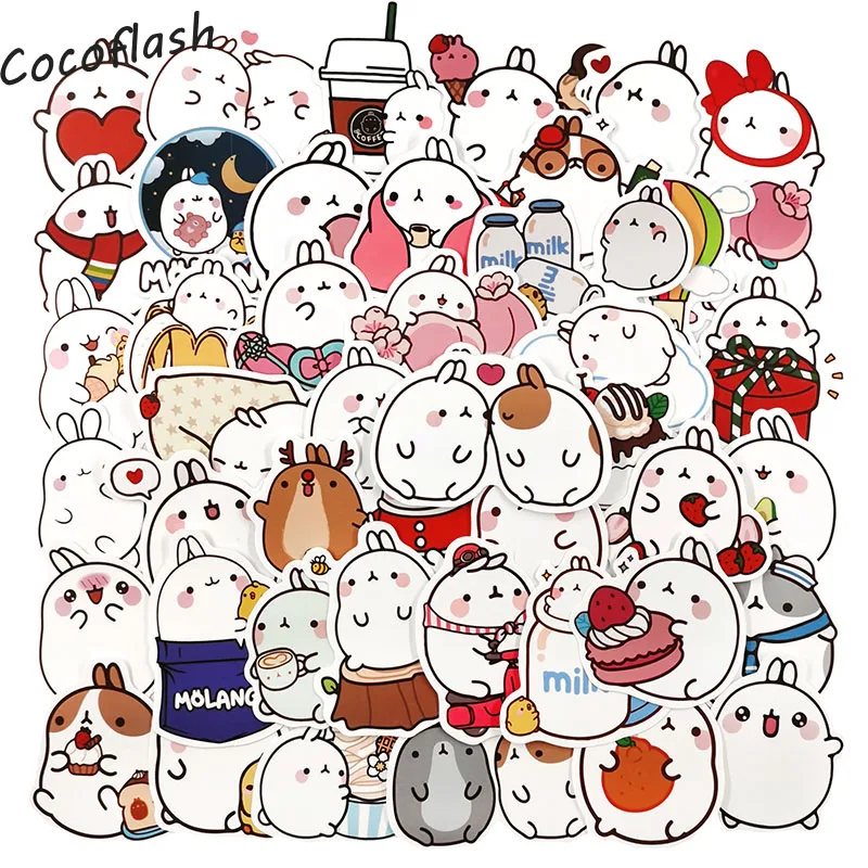 50pcs/pack Round Rolling Rabbit Bunny Carton Waterproof Stickers For DIY Laptop Skateboard Luggage Motorcycle Decal Scrapbook
