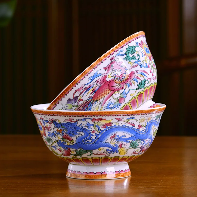 

4.5/5/6 inch Chinese Dragon Phoenix Bowl Jingdezhen Ceramic Bone china Tableware Soup Rice Bowls Ramen Food Container Home Decor