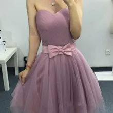 Выпускные платья vestidos de Pink Милая плиссированная короткая бант пояса молния сзади Тюль очаровательное реальное изображение платье для выпускного вечера