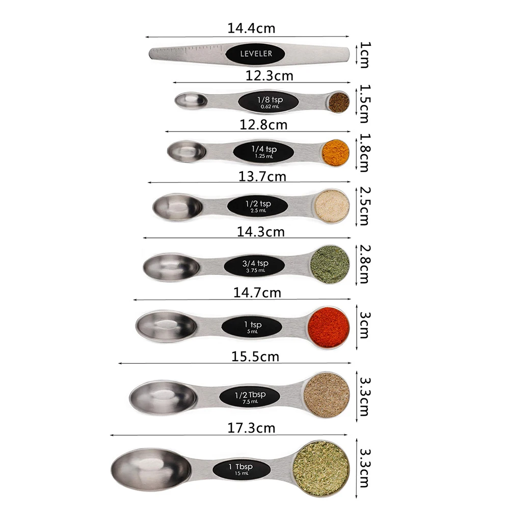 8 шт. портативный с скребком инструменты Магнитная Нержавеющая Сталь гладкие мерные ложки набор нетоксичных кофе приправа двусторонняя дом