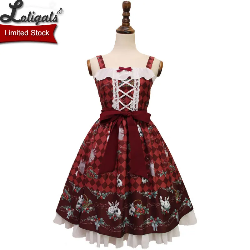 Платье в стиле Лолиты с принтом клубники и кролика; JSK; платье Alice Girl