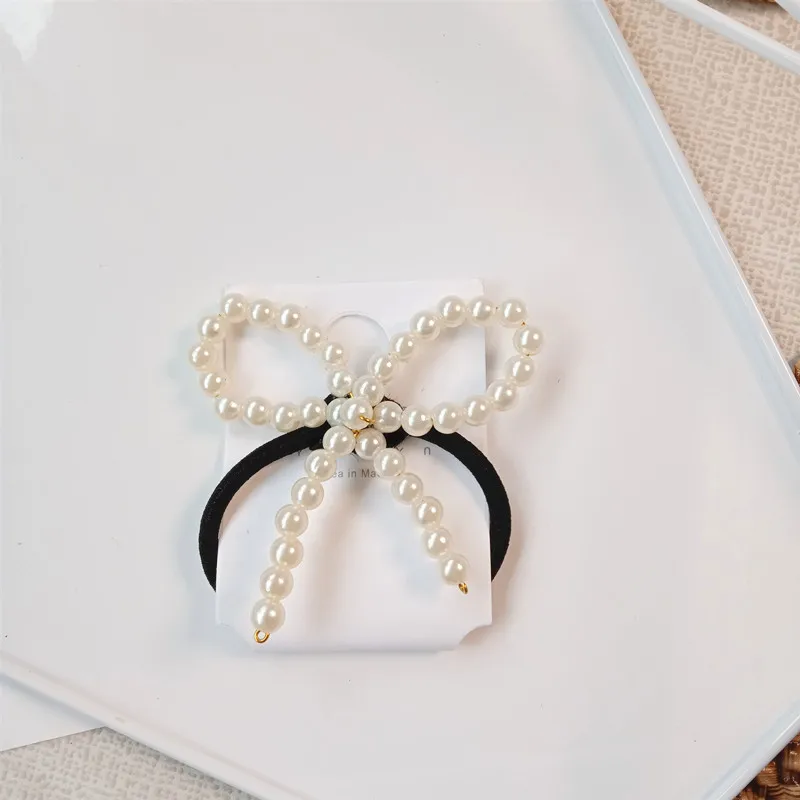 White bead Женские аксессуары для волос Головные уборы круглые с кристаллами резинки для волос орнамент для девочек резиновые ободки эластичные резинки для волос - Цвет: White bead