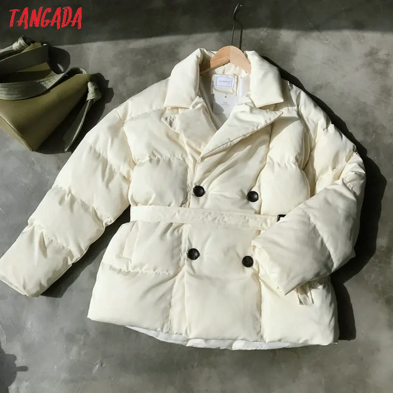 Tangada, женские черные парки больших размеров с поясом, толстые,, отложной воротник, на молнии, с карманами, женское теплое зимнее пальто ATC13